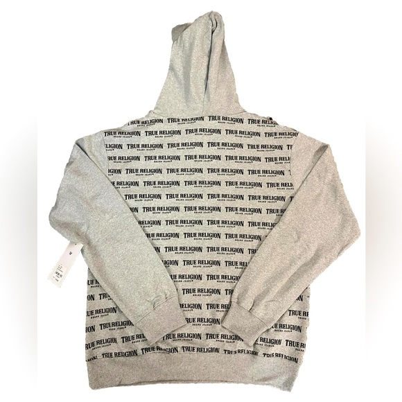 True Religion All Over Print Long Sleeve Gray Pullover Hoodie Men L New - Picture 3 of 4